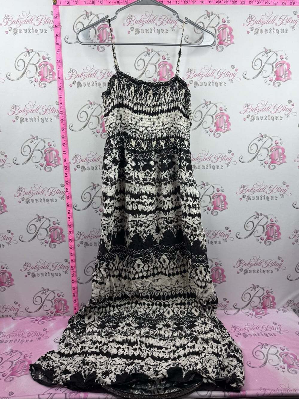 Ricki's dress long Black and White Printed Spaghetti-Strap Maxi Dress